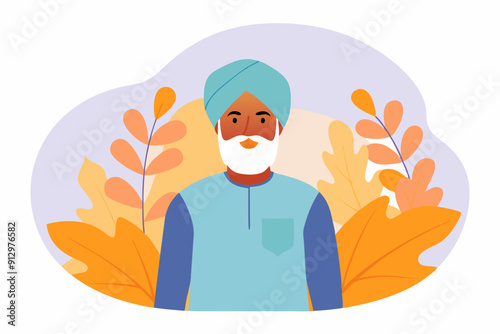 Man in Turban with Beard in Fall Foliage