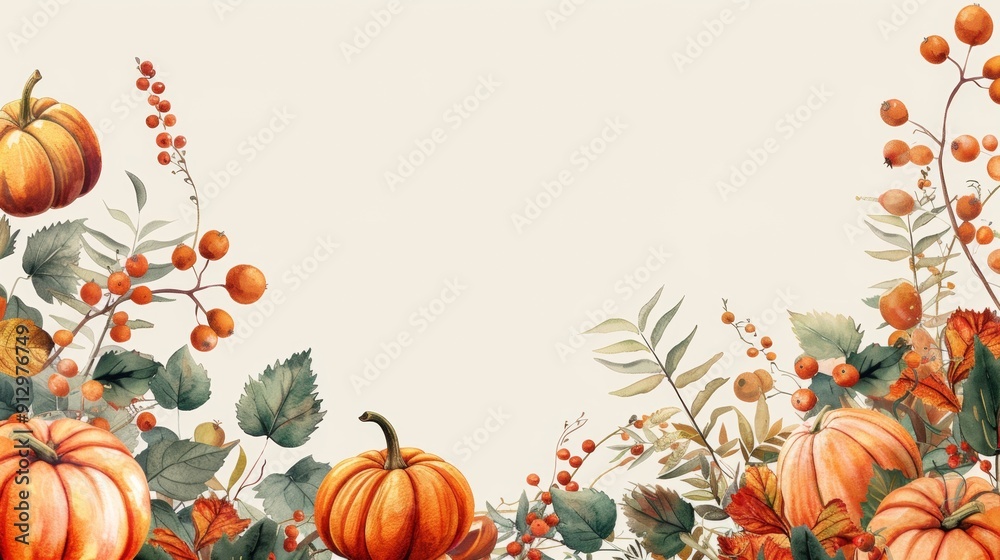 Fototapeta premium Pumpkins and autumn leaves on background for festival