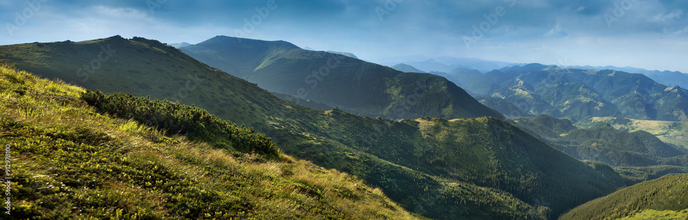 panoramic view of tourist route, of the Chornohirsky ridge in Carpathians, Ukraine. panoramic view of tourist route, of the Chornohirsky ridge in Carpathians, Ukraine.