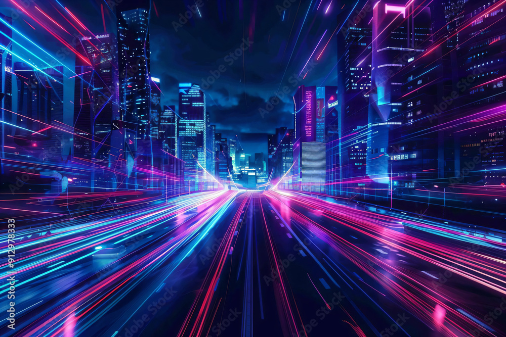 Neon Cityscape with Speed Lines. Neon Cityscape with Speed Lines.