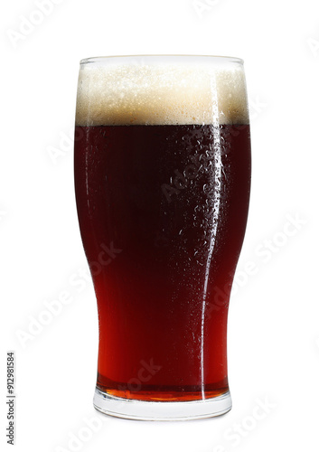 Glass of dark beer isolated on white