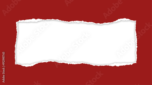 red small border torn piece from the center page paper gray transparent background