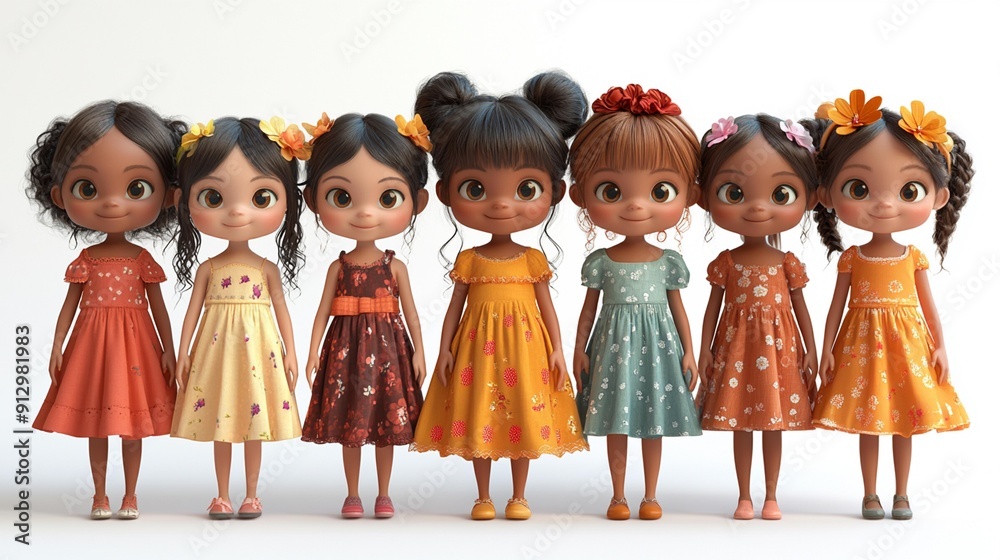 Assortment of smiling little girls from diverse backgrounds in trendy attire, isolated on transparent background, 3D illustration, Generative AI Assortment of smiling little girls from diverse backgrounds in trendy attire, isolated on transparent background, 3D illustration, Generative AI