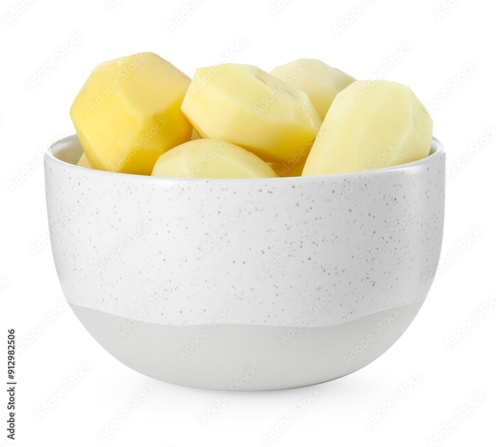 Fresh raw potatoes in bowl isolated on white Fresh raw potatoes in bowl isolated on white