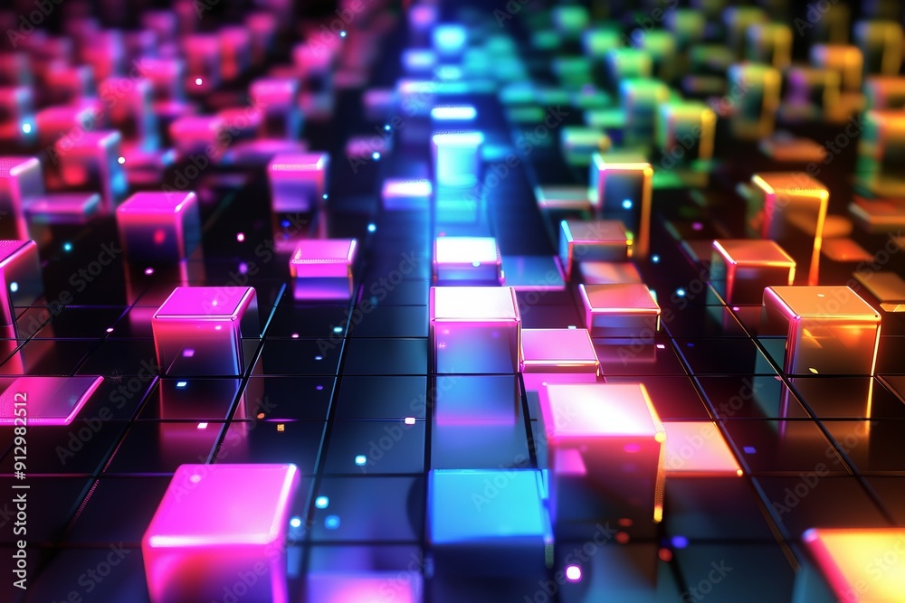 Obraz premium colored lights glowing 3d squares background