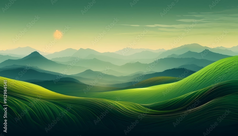 Rolling hills with a hazy mountain range in the background Rolling hills with a hazy mountain range in the background