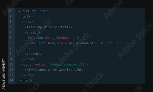 JavaScript, HTML code website window. Coding, programming concept. Vector illustration