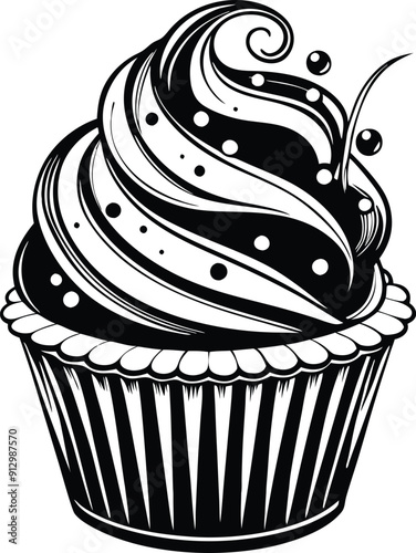 Cup cake icon silhouette, Black silhouette of cupcake