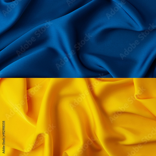 Ukraine National Flag waving background. Ukrainian flag with fabric texture