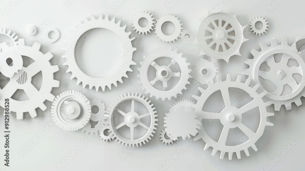 White Gears Interlocking Design, Mechanism , Engineering , Technology , Industry