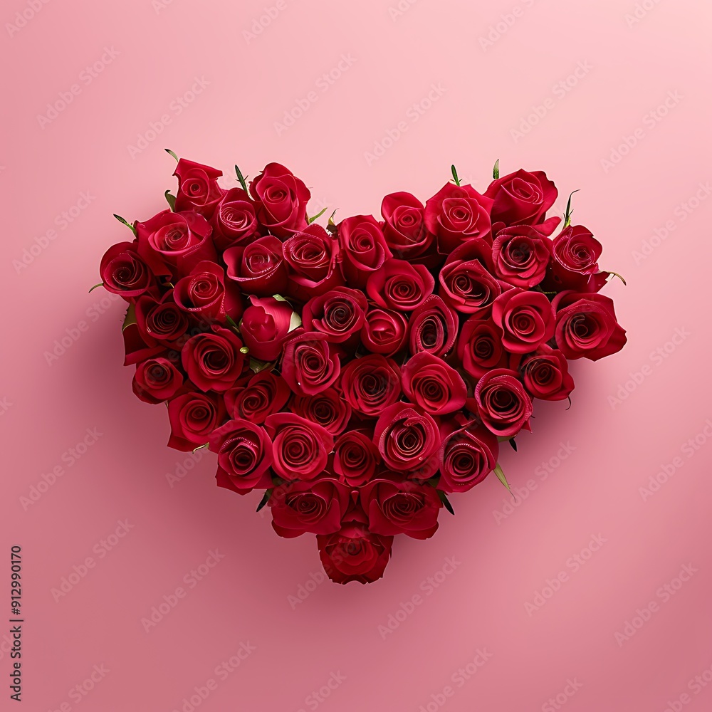 Valentines Day Heart Made of Red Roses on pink Background Valentines Day Heart Made of Red Roses on pink Background