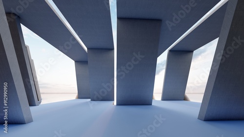Architecture background geometric arched interior 3d render