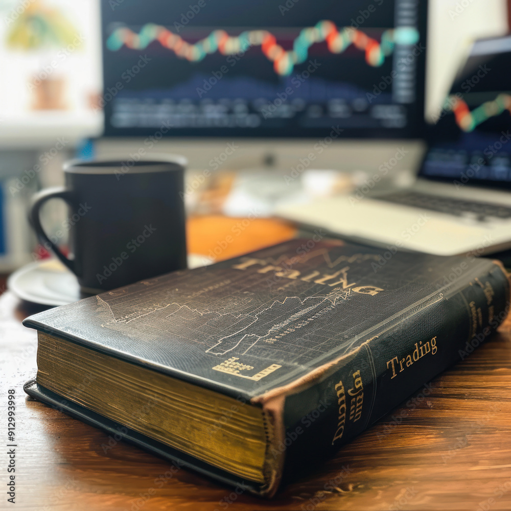 trading book lying on the table with laptop trading book lying on the table with laptop