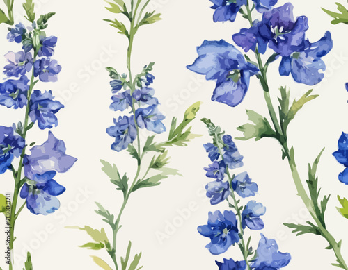 Hand-painted watercolor sprig of delphinium