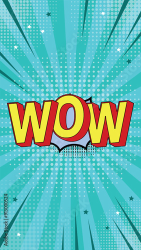 Modern pop art in the style of an abstract comic. The bright background resembles a retro style, combining sun rays and explosive elements. Bright colors emphasize its advertising character.