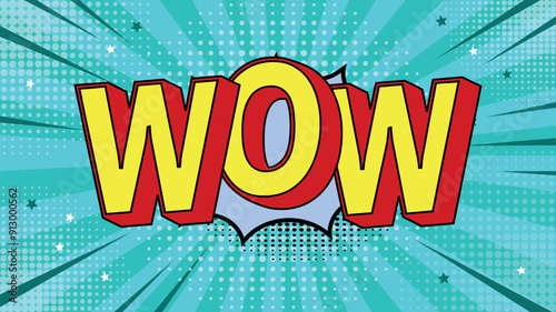 Modern pop art in the style of an abstract comic. The bright background resembles a retro style, combining sun rays and explosive elements. Bright colors emphasize its advertising character.