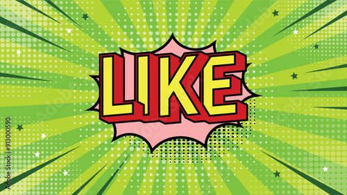 Modern pop art in the style of an abstract comic. The bright background resembles a retro style, combining sun rays and explosive elements. Bright colors emphasize its advertising character.