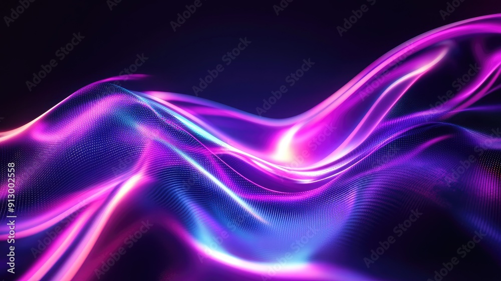 Naklejka premium Abstract 3D shape with ultraviolet glow and neon curves on a dynamic background. Energy concept.