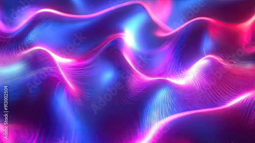 Abstract 3D shape with curvy neon lines and UV glow on a colorful background. Great for energy concept visuals.