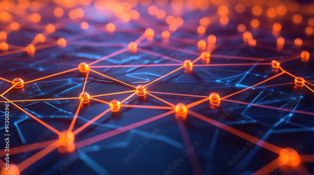 Close-up of a digital network of nodes, showcasing the complexity of modern digital connectivity. Close-up of a digital network of nodes, showcasing the complexity of modern digital connectivity.