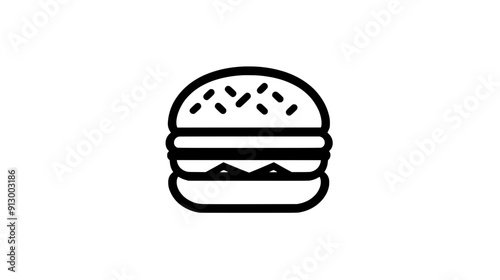Graphic of a hamburger icon, with a bun, patty, and basic filling lines, vector illustration art