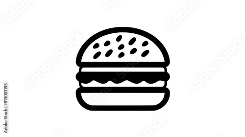 Graphic of a hamburger icon, with a bun, patty, and basic filling lines, vector illustration art