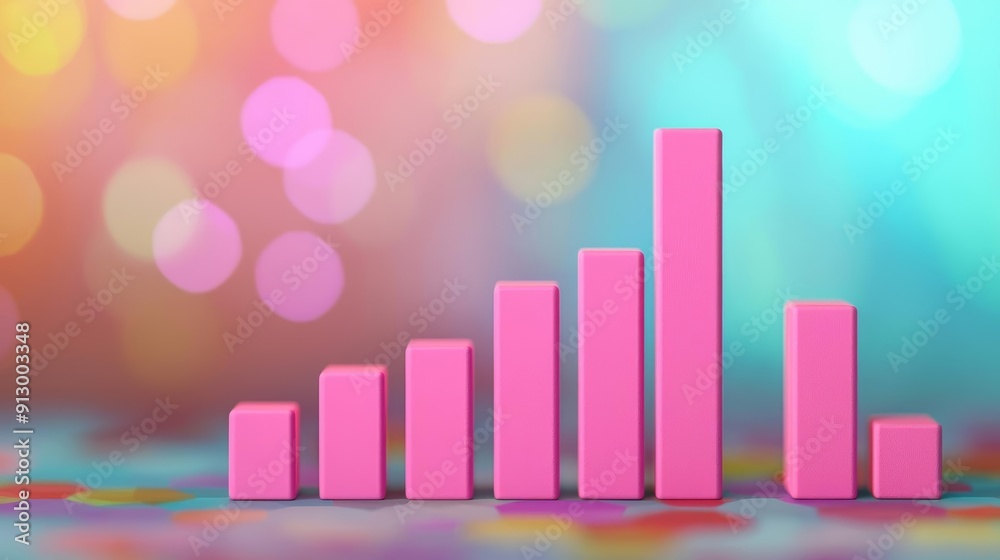 Eye-catching pink bar graph showing increasing growth on a multicolored, blurry backdrop, representing business and finance insights Eye-catching pink bar graph showing increasing growth on a multicolored, blurry backdrop, representing business and finance insights