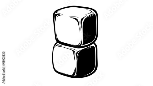 Pair of marshmallows, one stacked on top of the other, centered in composition, vector illustration art