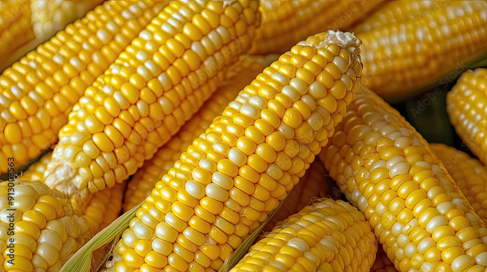 Close-up of fresh corn cobs, showcasing their bright yellow kernels and farm-fresh quality. Close-up of fresh corn cobs, showcasing their bright yellow kernels and farm-fresh quality.
