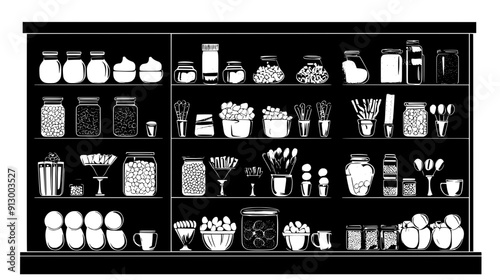 Retro candy shop with glass jars filled with various candies, vector illustration art