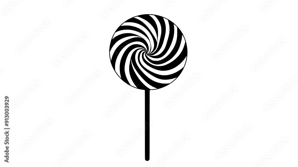 Single lollipop centered and isolated, featuring a spiral design with a stick handle, vector illustration art Single lollipop centered and isolated, featuring a spiral design with a stick handle, vector illustration art