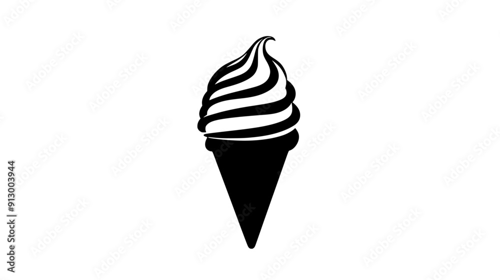 Single ice cream cone with soft serve swirl on a plain background, vector illustration art Single ice cream cone with soft serve swirl on a plain background, vector illustration art