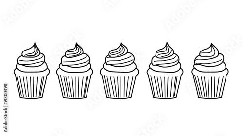 Mini cupcakes arranged in a line, each topped with a small amount of icing, vector illustration art