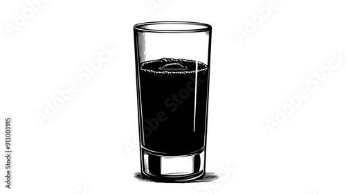 Single drink in a tall glass, clear distinction between liquid layers, vector illustration art