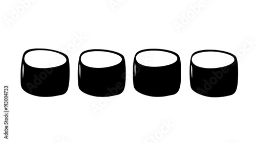 Four marshmallows in a line, each with a similar shape and size, evenly spaced, vector illustration art