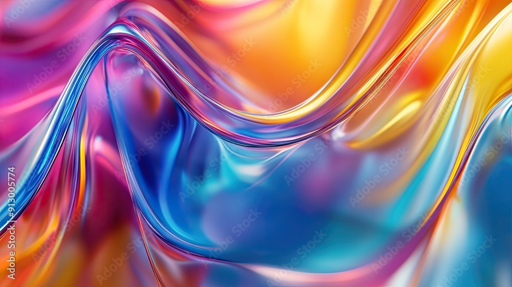 Bright glass 3D background featuring colorful gradient fluid wave render. Bright glass 3D background featuring colorful gradient fluid wave render.