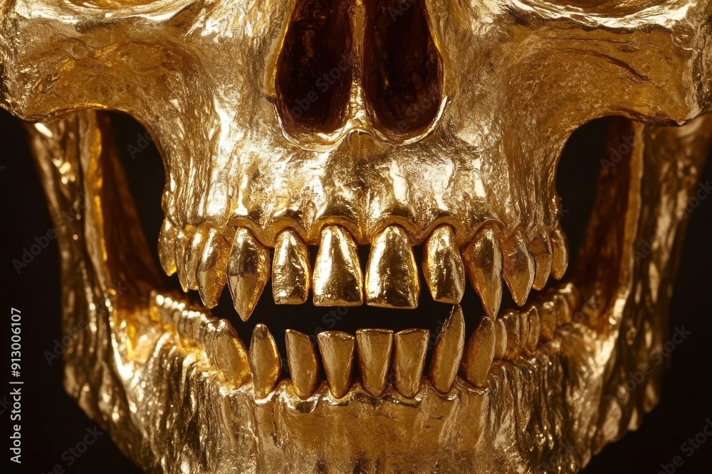 Golden skull close-up on dark background Golden skull close-up on dark background