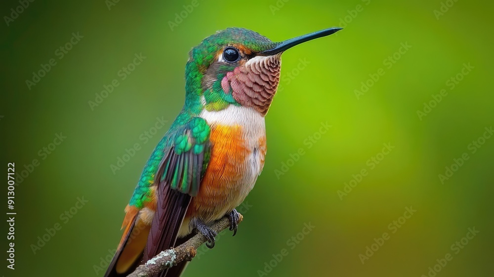 Close-up of a hummingbird perched on a branch, highlighting its vivid colors in the wilds of Chile. Close-up of a hummingbird perched on a branch, highlighting its vivid colors in the wilds of Chile.