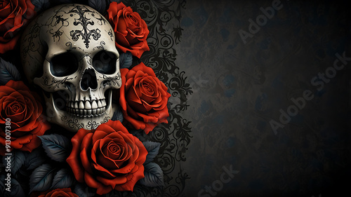  Gothic Halloween wallpaper with ornate skulls and roses