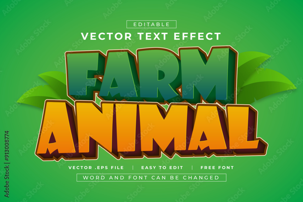 Obraz premium Vector Farm Animal editable text effect style