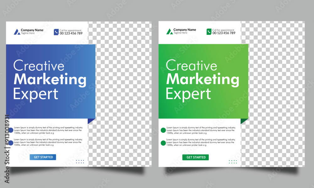 Obraz premium Business marketing agency promotion social media post template. Editable square banner design with place for the photo. Digital business marketing banner for social media post template 