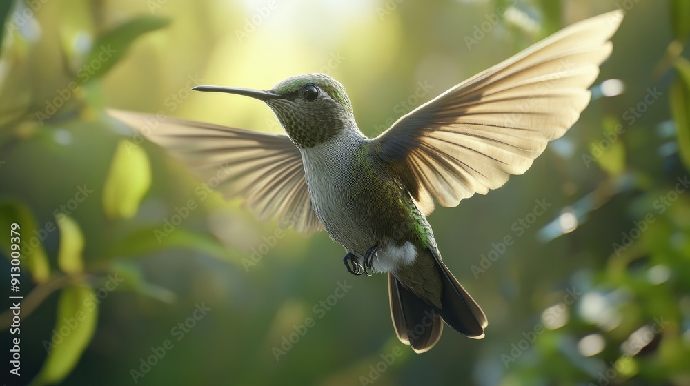 Detailed close-up of a hummingbird wings and body in flight, set in the wilds of Chile. Detailed close-up of a hummingbird wings and body in flight, set in the wilds of Chile.
