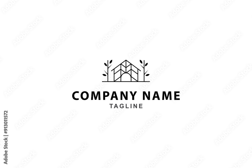 house logo with natural tree in line art design house logo with natural tree in line art design