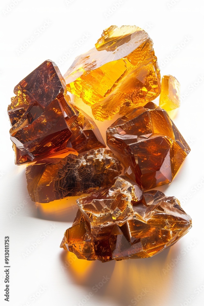Explore the natural beauty of amber ore against a pristine white background, perfect for design Explore the natural beauty of amber ore against a pristine white background, perfect for design