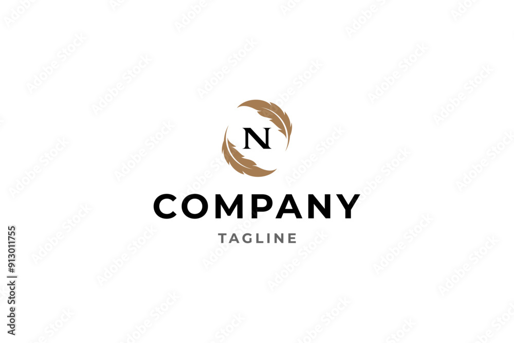 N letter logo with feather combination in flat vector design N letter logo with feather combination in flat vector design
