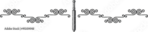 Seamless Celtic Spiral Border Graphic - Roman Sword