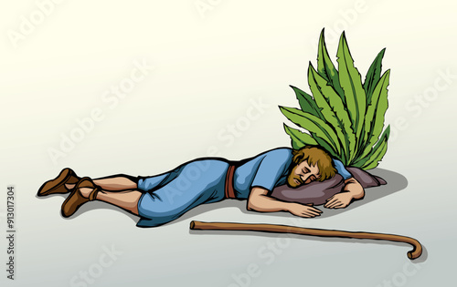 Vector drawing. Ancient sleeping man