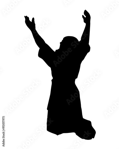 Praying man with his hands up. Vector drawing