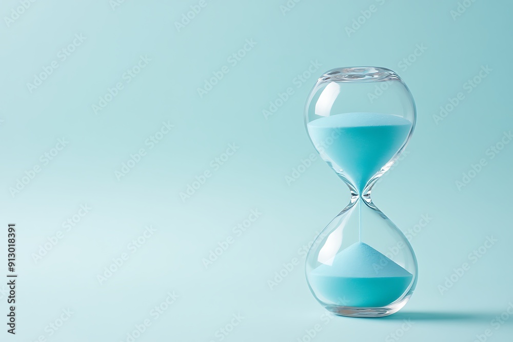 A clean, minimalist image of an hourglass set against a light blue background, symbolizing the passage of time and simplicity A clean, minimalist image of an hourglass set against a light blue background, symbolizing the passage of time and simplicity