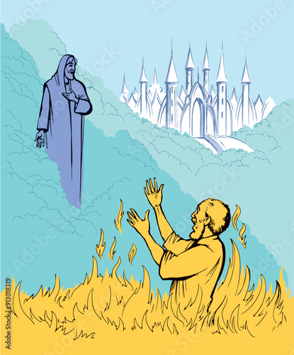 Vector drawing. Man in the hell